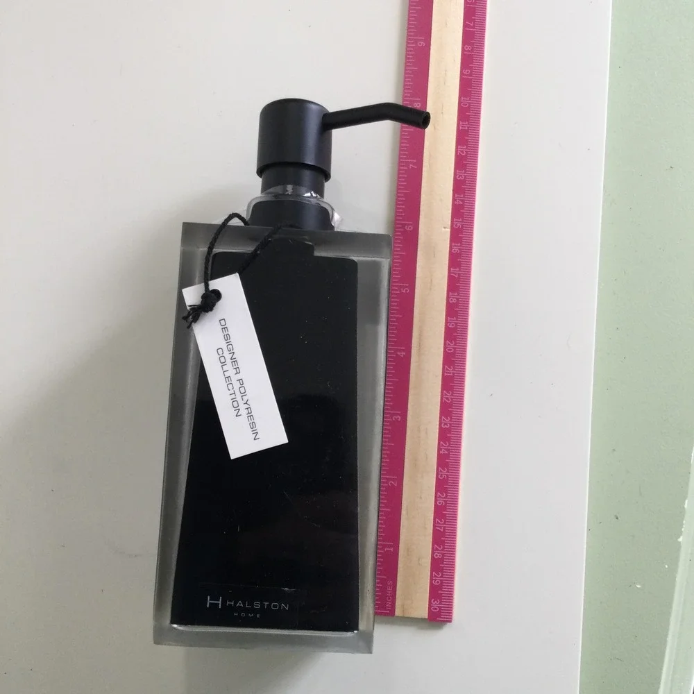 Halston Home Designer Polyresin Soap Lotion Dispenser Black Clear‎ Modern Square